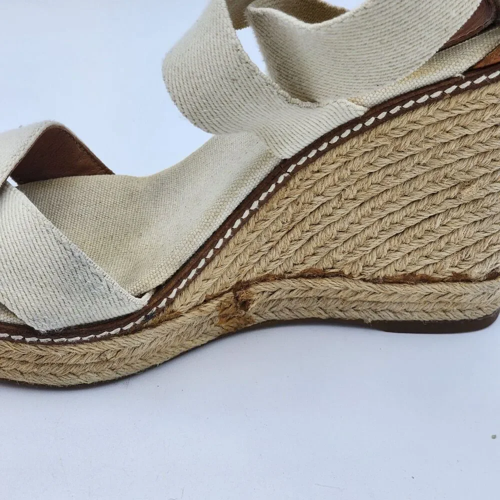 Tory Burch Adonis Espadrille Wedge Platform Heel Sandals Ivory Natural Size 9